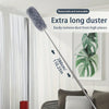 A long, retractable microfiber duster is shown extending to clean high places.