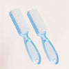 A pair of light blue silicone brushes with white bristles for nail art and dust cleaning.