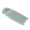 A light gray plastic washing board with textured surfaces and a handle.