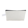 A small, rectangular, light beige zippered pouch for storing cosmetics or stationery.