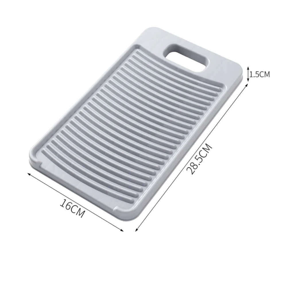 A white durable fabric washing board with a handle and ribbed surface.