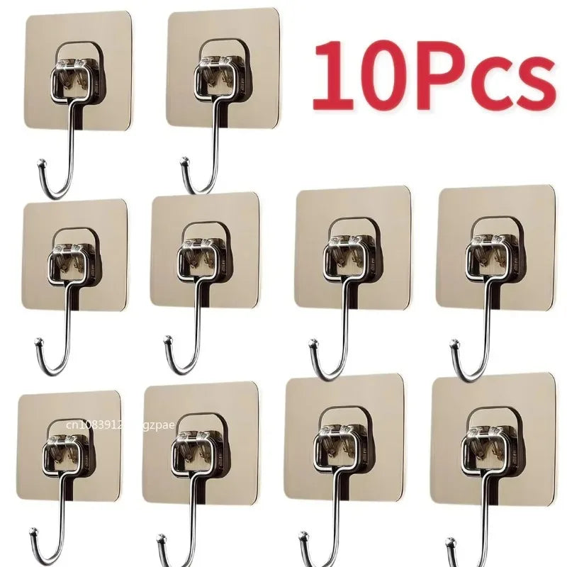 Ten self-adhesive rotating wall hooks in a beige color for storage and display.