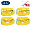 Four reusable yellow shoe cleaning bags with white trim shown in various angles.