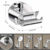 Silver No-Drill Adjustable Suction Cup Shower Head Holder with various sizes shown.