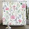 Rideau de douche floral élégant avec des fleurs roses et violettes sur fond blanc