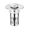 A shiny silver brass sink drain strainer with a removable filter and cap.