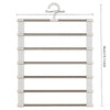 A white multi-layer pants hanger with non-slip clips and a hanging loop.
