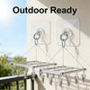 Outdoor ready stainless steel wall hooks mounted on a light-colored wall.