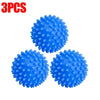 Three blue silicone laundry balls shown against a white background.