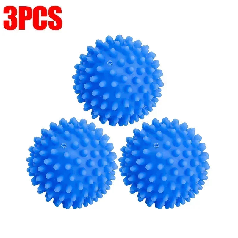 Three blue silicone laundry balls shown against a white background.