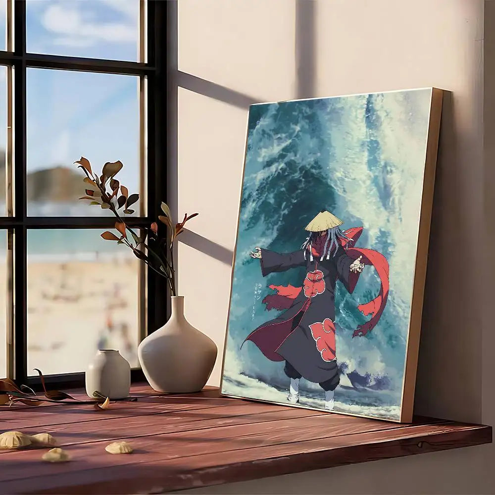 A vertical canvas art poster depicting a figure in traditional attire against a dramatic blue and white seascape.