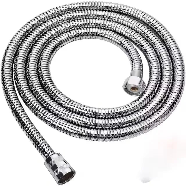 Silver coiled high-pressure handheld shower head with adjustable spray nozzle