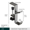 Gray aluminum E-type table hook with a cylindrical hanging component.