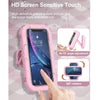 A pink silicone phone holder with an HD screen sensitive touch feature is shown being used to hold a smartphone.