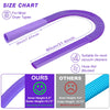 Purple flexible dryer vent cleaning brush with dimensions and suitability information