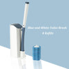 A blue and white long-handled disposable toilet brush with eight refills shown next to the product.