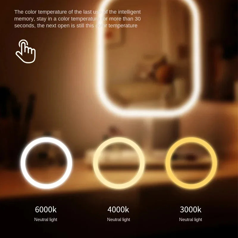 A display showing different color temperatures of light: 6000k, 4000k, and 3000k.