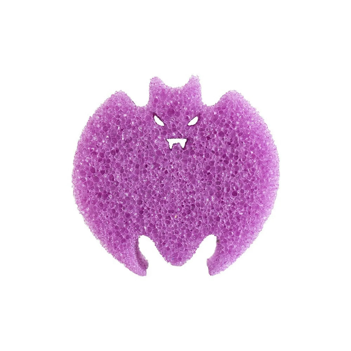 A purple temperature sensing dish scrubbing sponge shaped like a cat's head.