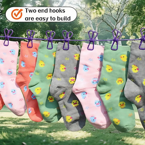 Two end hooks are easy to build for a heavy duty windproof clothesline.