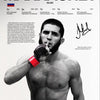 A muscular male fighter with a beard and intense expression is shown in a black and white portrait.