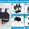 Step-by-step instructions showing how to disassemble and clean a black kitchen soap dispenser set