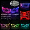 A set of bright, colorful LED light-up acrylic anime glasses shown in various angles and packaging.