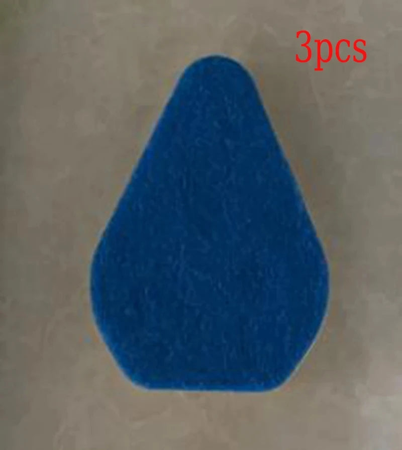 Three blue triangular floor brushes are shown against a light background.