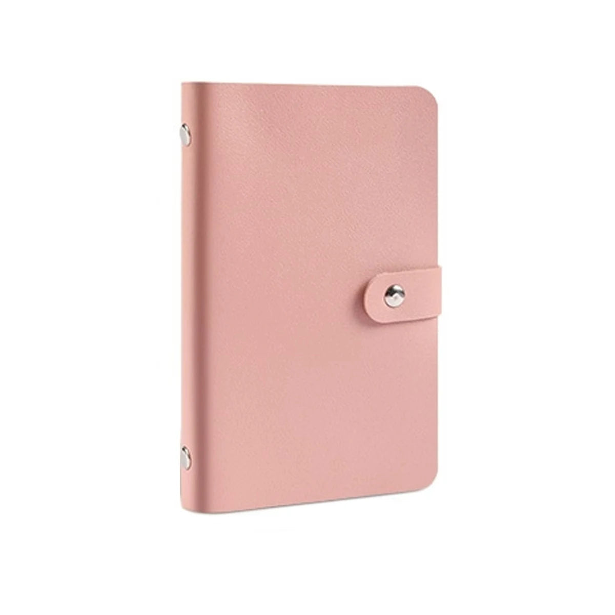 A pink cash organizer ledger with envelope sleeves shown from the front.