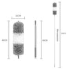 Extendable microfiber duster set with gray and white fluffy heads shown with dimension lines.