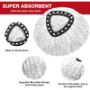 White super absorbent microfiber mop refill head with black trim and strings