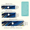 A close-up view of a blue and gold marbled faucet mat showing various dimensions and a uniform hole size.