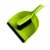 A bright lime green mini handheld dustpan and brush set with a black cleaning pad.