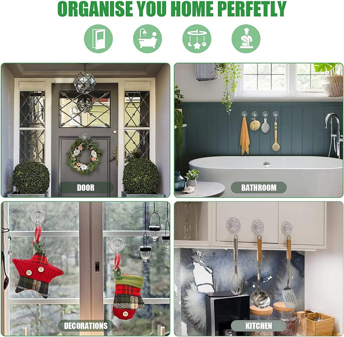 Heavy duty clear suction cup hooks for shower and window decorations