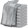 A stack of gray stainless steel wire dish cleaning cloths.