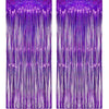 A pair of shimmering purple rose gold foil tinsel fringe curtain backdrops