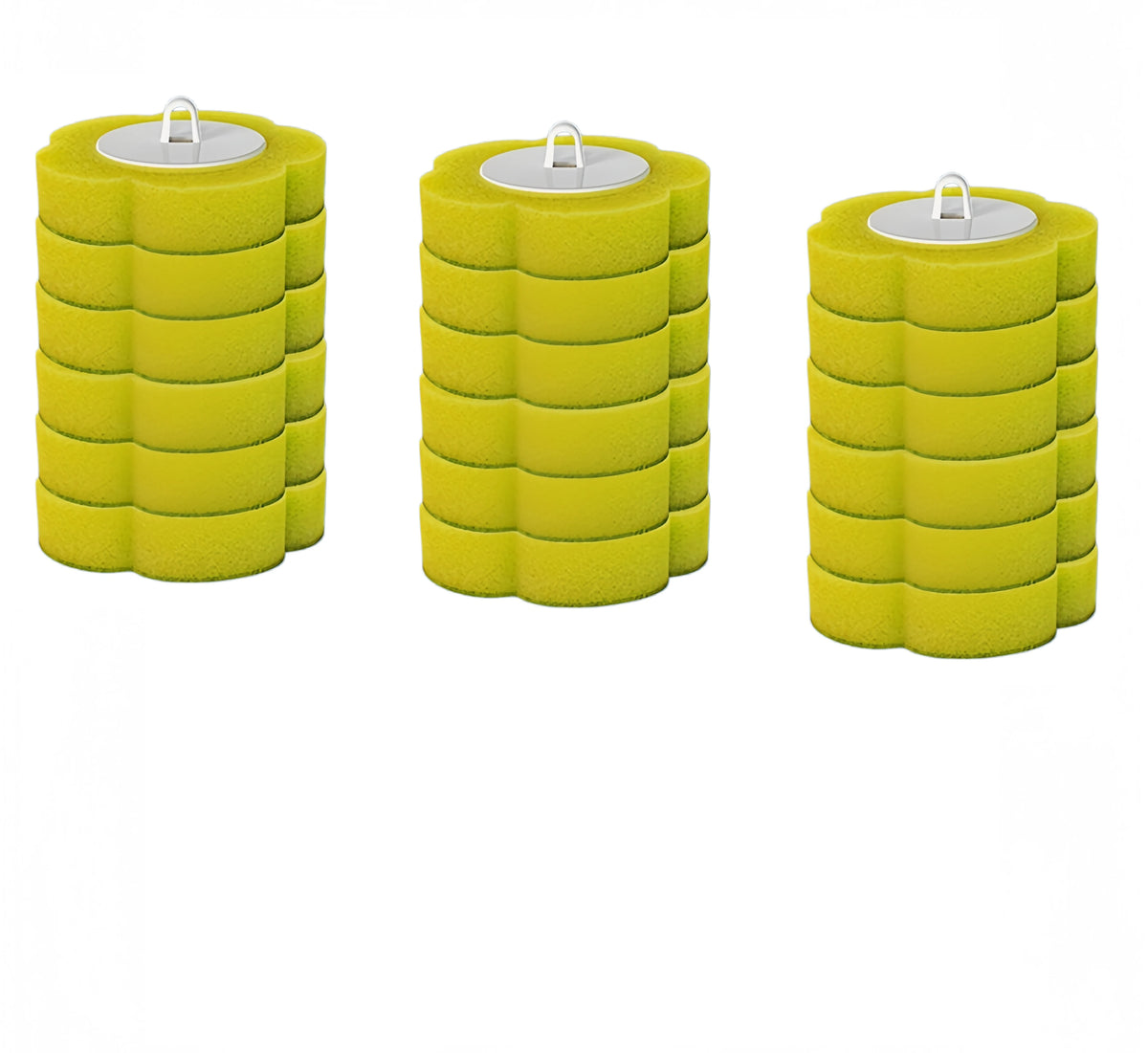 Three yellow heavy-duty disposable toilet brush kits with long handles
