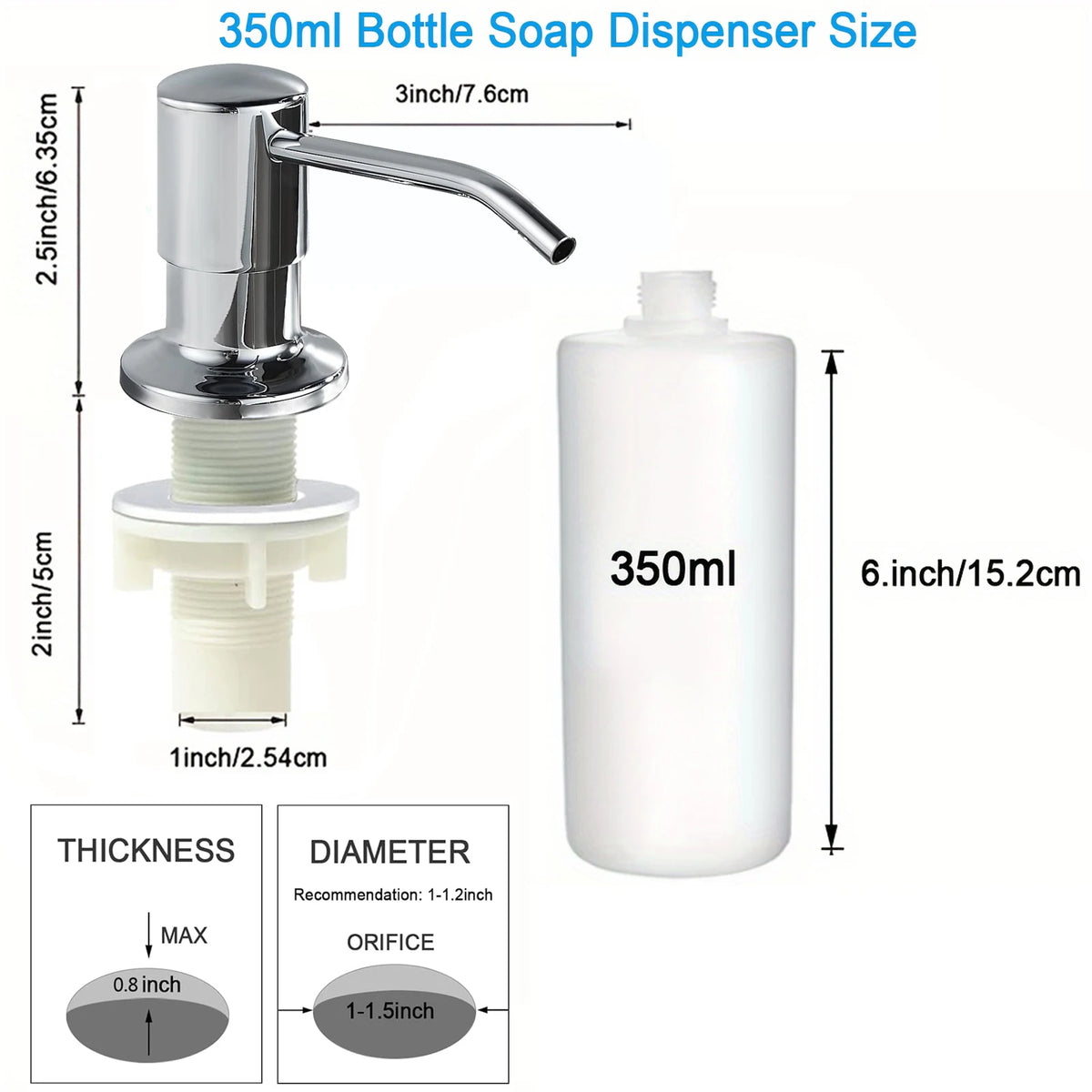 Stainless steel liquid soap dispenser bottle with a pump top and measuring markings