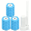 A blue disappearing toilet brush set with a long white handle and a base.