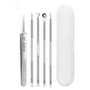 Stainless steel acne and blackhead remover kit with a cylindrical case and several tools