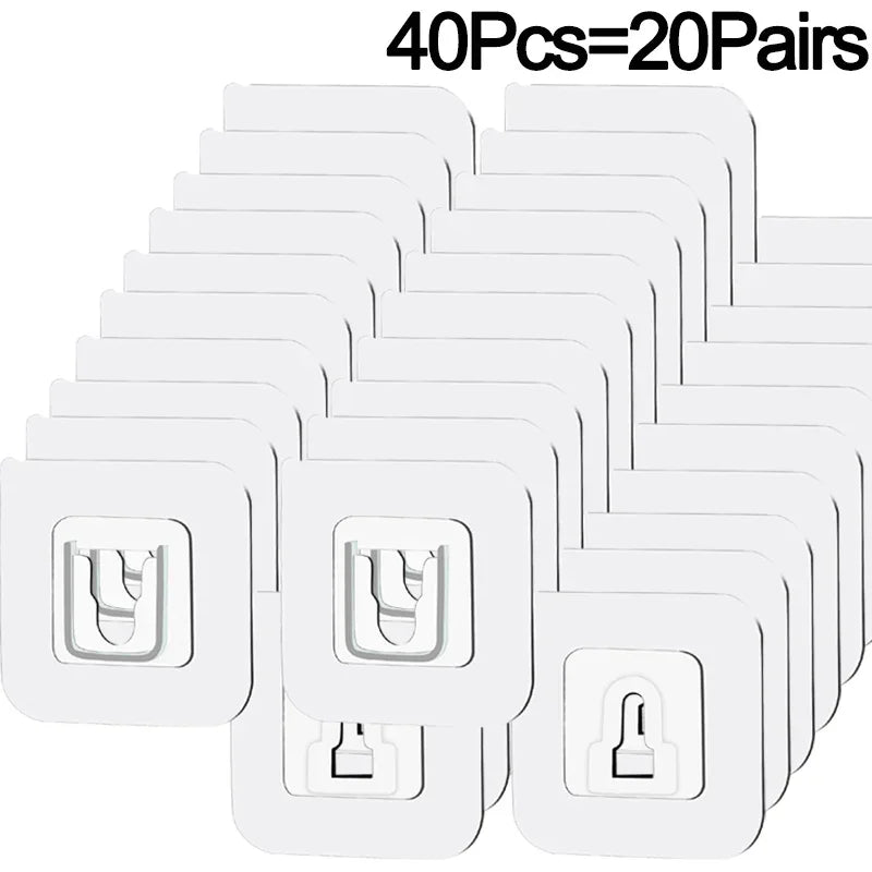 A multi-pack of 40 adhesive wall hooks, packaged as 20 pairs.
