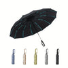A black umbrella with teal accents and five different colored umbrella tips shown below.