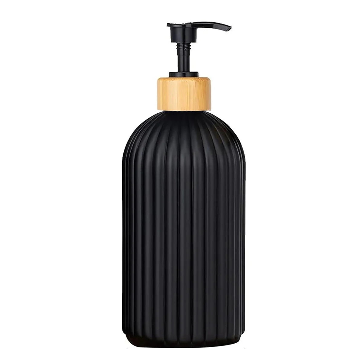 Mattschwarze wiederbefüllbare Seifenspenderflasche mit Holzpumpenverschluss