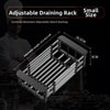 Adjustable draining rack made of corrosion resistant stainless steel with a small size and quick draining feature.
