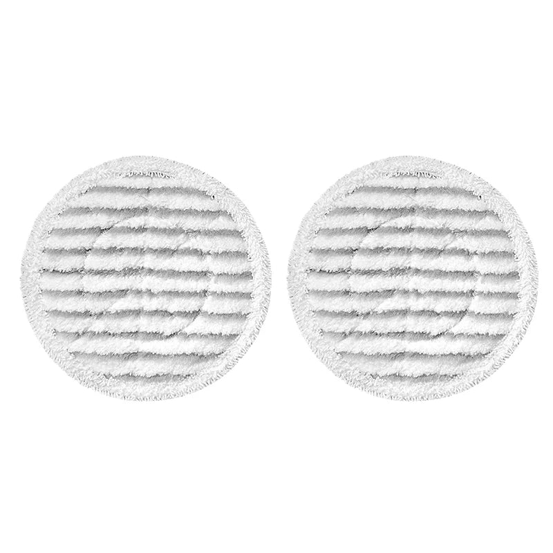 Two circular pads of white microfiber replacement mop cloth for Shark vacuum cleaners