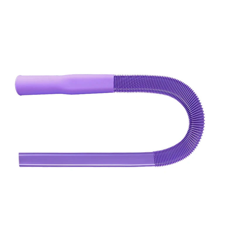 Purple universal dryer vent cleaning brush with a flexible, curved head.
