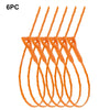 Six pieces of orange flexible drain cleaning snaking tools.