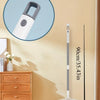 A long, white ergonomic broom and scraper set with a flexible handle and wide cleaning head is shown against a light wall.