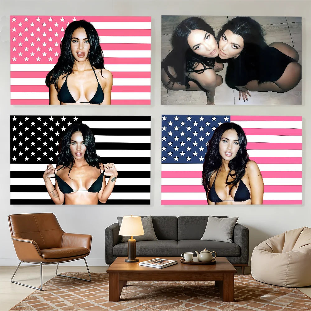 A display of customizable decorative fabric banners featuring various patriotic designs.