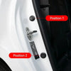 Close-up of a white car door showing two positions for an anti-collision gasket installation.