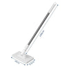 A long, slender mop with a white handle and a flat base for cleaning floors.